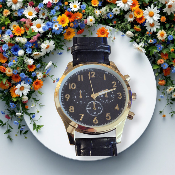 Accutime Mens Watch Large black dial tachymeter style New Battery Thin Stylish - Picture 3 of 11